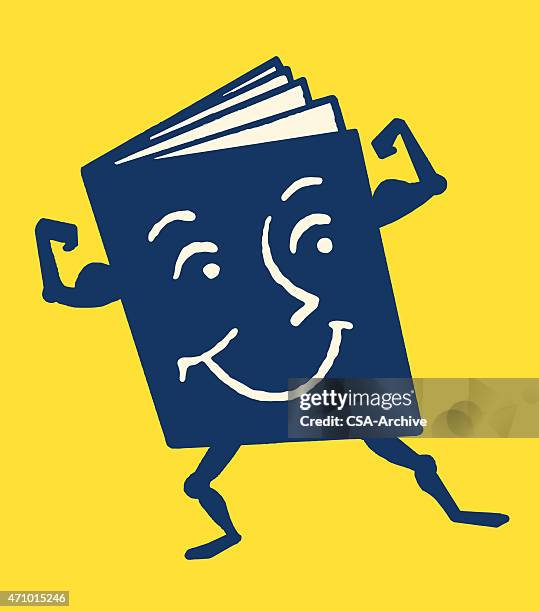 flexing seinen bizeps buchen - felsmalerei stock-grafiken, -clipart, -cartoons und -symbole