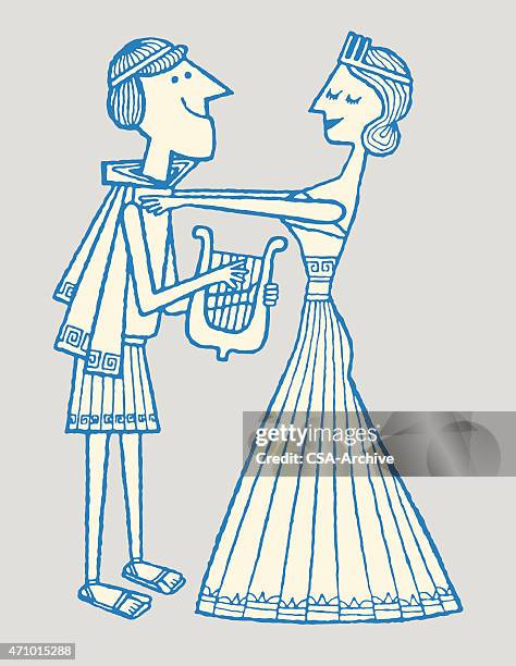woman dancing with musician - lyre stock illustrations