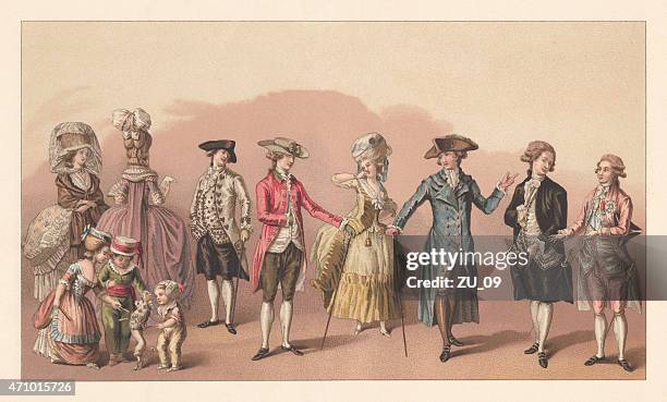 french fashion under louis xvi, lithograph, published in 1881 - french royalty stock illustrations