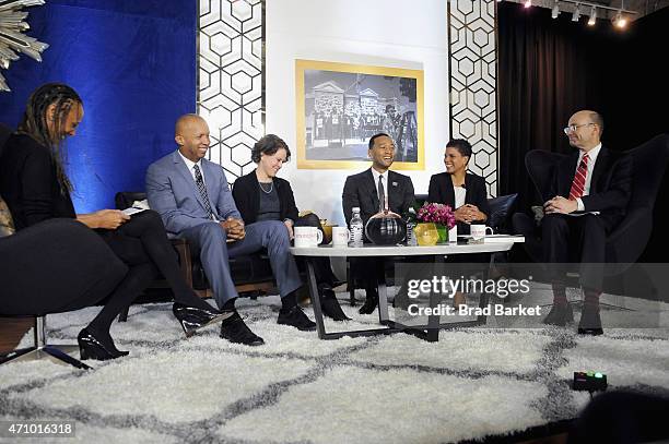 Malika Saada Saar, Bryan Stevenson, Cecilia Munoz, John Legend, Michelle Alexander, and POLITICO chief White House correspondent Mike Allen speak...