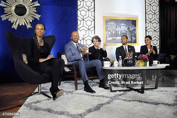 Malika Saada Saar, Bryan Stevenson, Cecilia Munoz, John Legend, Michelle Alexander, and POLITICO chief White House correspondent Mike Allen speak...