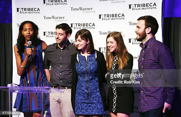 Tribeca Film Institute Executive Director Anna Ponder speaks onstage at the TAA Party during the 2015 Tribeca Film Festival at Spring Studio on April...