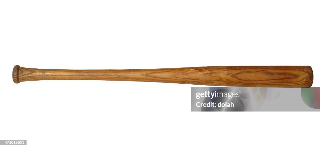 A single wooden baseball bat on a white background