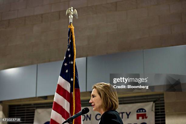 Carly Fiorina, former chief executive officer of Hewlett-Packard Co. And likely Republican presidential candidate for 2016, speaks during the Johnson...