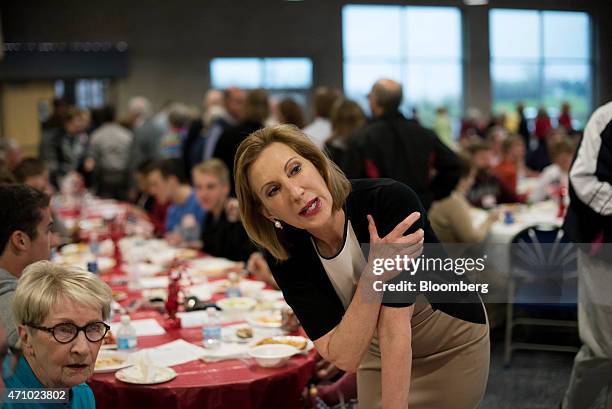 Carly Fiorina, former chief executive officer of Hewlett-Packard Co. And likely Republican presidential candidate for 2016, speaks with attendees...