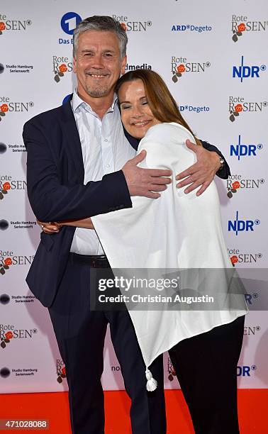 Klaus Zmorek and Jenny Juergens attend the celebration of 2000 episodes of "Rote Rosen" at Ritterakademie on April 24, 2015 in Lueneburg, Germany.