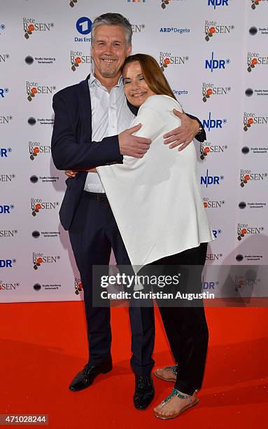 Klaus Zmorek and Jenny Juergens attend the celebration of 2000 episodes of "Rote Rosen" at Ritterakademie on April 24, 2015 in Lueneburg, Germany.