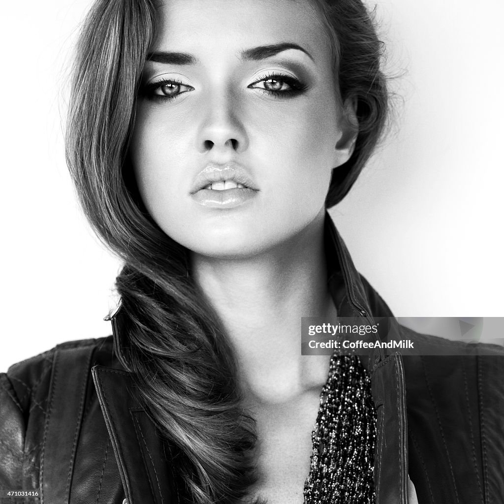 Portrait Of A Fresh And Lovely Woman Wearing Leather Jacket High-Res ...