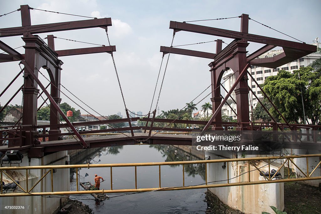 The Kota Intan bridge in Jakarta Old Town is the only...