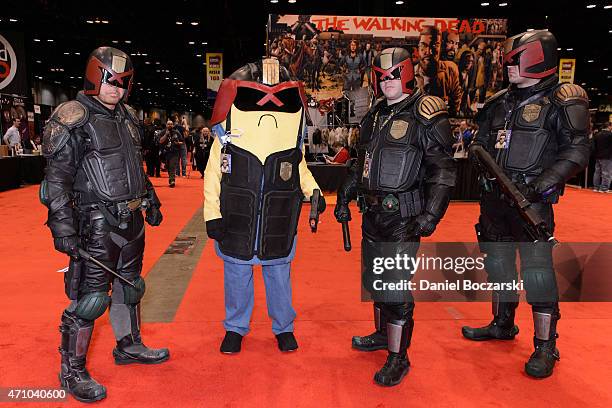 Cosplayers dressed as Judge Dredd characters attend the C2E2 Chicago Comic and Entertainment Expo at McCormick Place on April 24, 2015 in Chicago,...