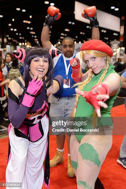 Cosplayers dressed as Street Fighter characters attend the C2E2 Chicago Comic and Entertainment Expo at McCormick Place on April 24, 2015 in Chicago,...