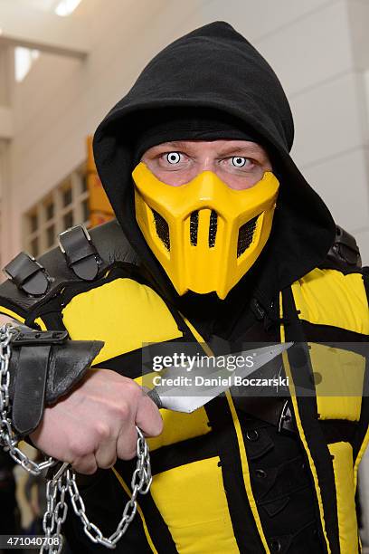 Cosplayer dressed as a Mortal Kombat character attends the C2E2 Chicago Comic and Entertainment Expo at McCormick Place on April 24, 2015 in Chicago,...