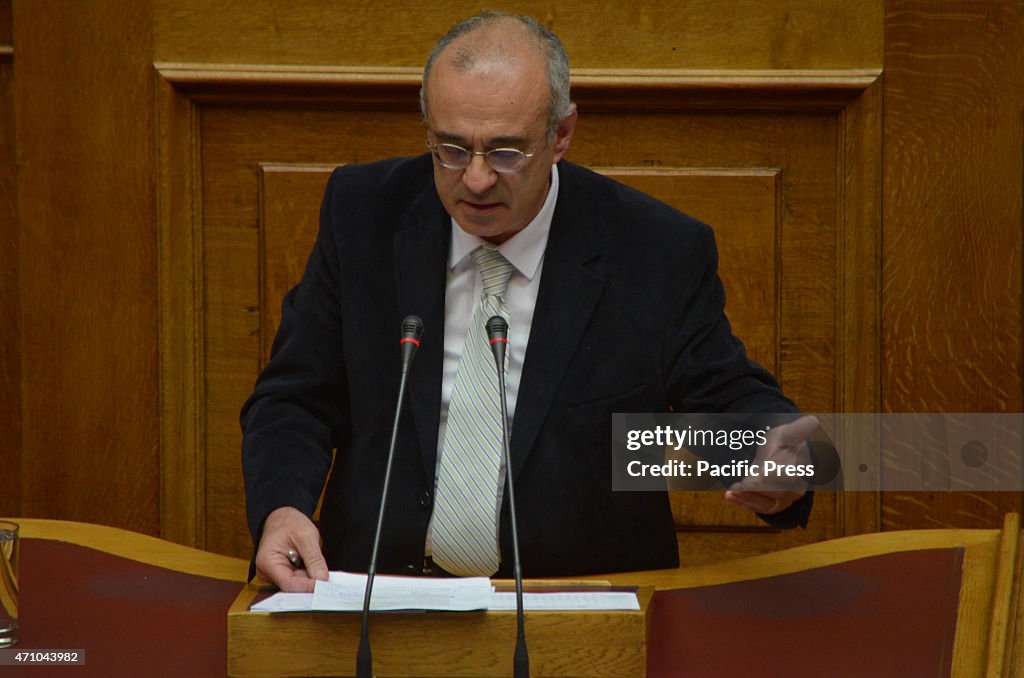 Alrernative Minister of Revenue Dimitris Mardas talks to the...