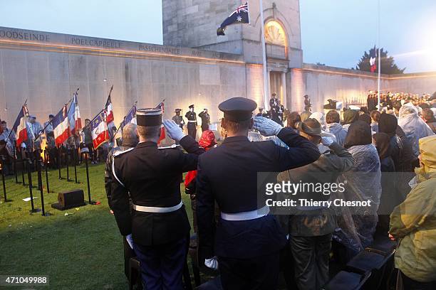 Australian soldiers attend a dawn service to commemorate the 100th anniversary of the Anzac Day at the Australian War Memorial on April 25, 2015 in...