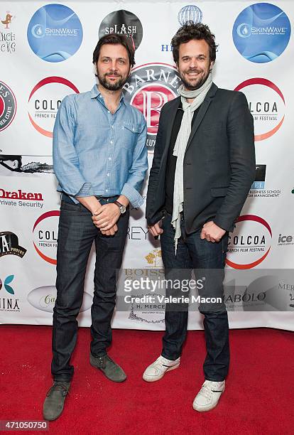 Producers Maxime Delauney and Romain Rousseau arrive at COLCOA, French Film Festival Barnes After Party at Heritage Fine Wines on April 24, 2015 in...
