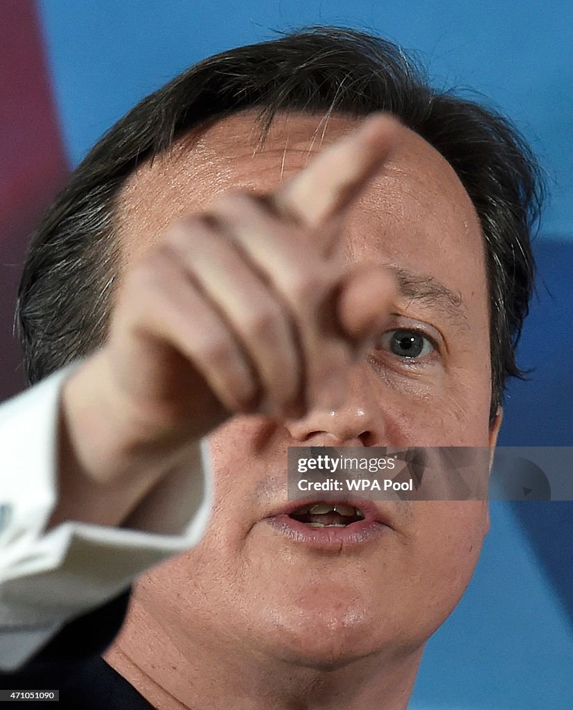 Britain's Prime Minister Cameron delivers a speech to party activists at a campaign event in Croydon, south London