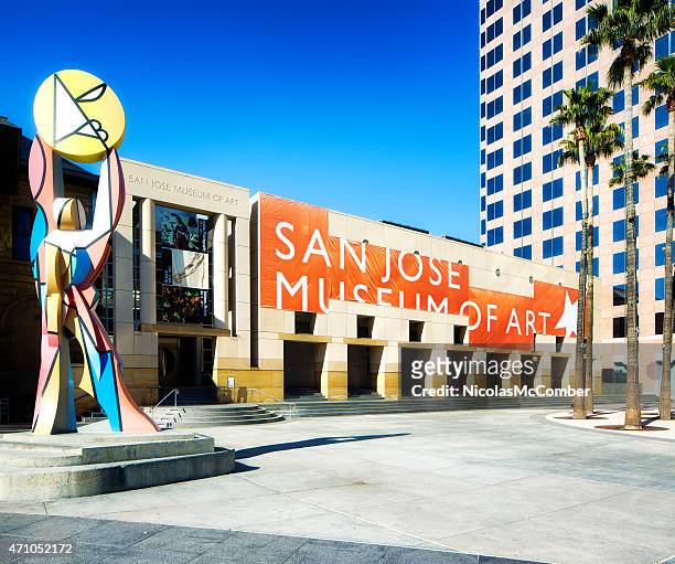 san jose califonia museum of art side view with statue - downtown san jose california stock pictures, royalty-free photos & images