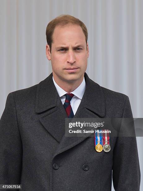 Prince William, Duke of Cambridge attends the wreath-laying ceremony at the Cenotaph to commemorate ANZAC Day and the Centenary of the Gallipoli...
