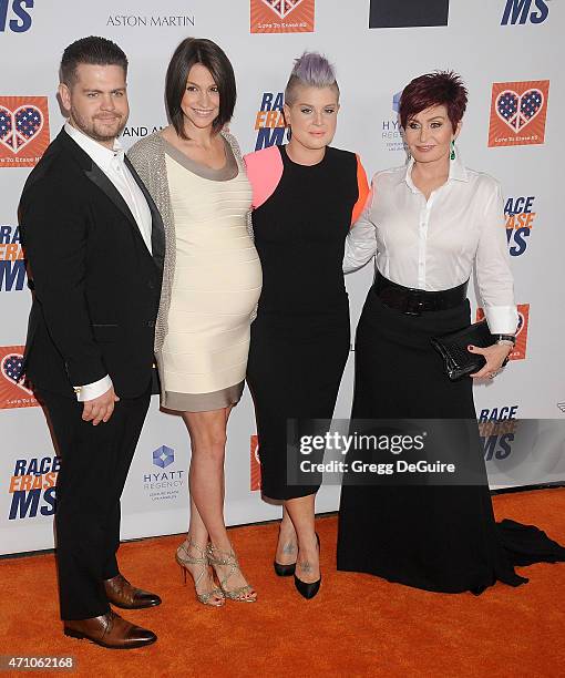 Jack Osbourne, wife Lisa Stelly, Kelly Osbourne and Sharon Osbourne arrive at the 22nd Annual Race To Erase MS at the Hyatt Regency Century Plaza on...