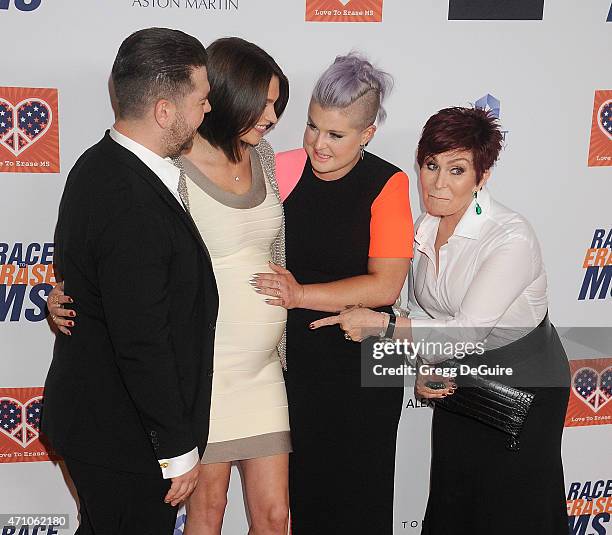 Jack Osbourne, wife Lisa Stelly, Kelly Osbourne and Sharon Osbourne arrive at the 22nd Annual Race To Erase MS at the Hyatt Regency Century Plaza on...