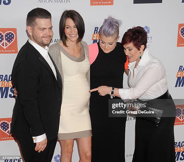 Jack Osbourne, wife Lisa Stelly, Kelly Osbourne and Sharon Osbourne arrive at the 22nd Annual Race To Erase MS at the Hyatt Regency Century Plaza on...