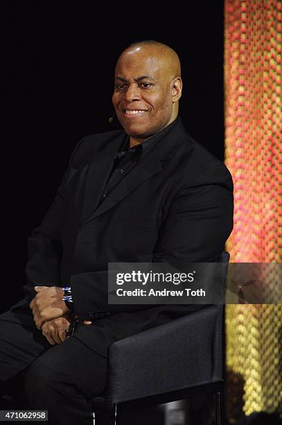 Executive Director of International Preparedness Network Aton Edwards on stage during the Women In The World Summit held in New York on April 24,...