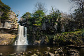 Beautiful Tall Waterfall In The English Yorkshire Dales.