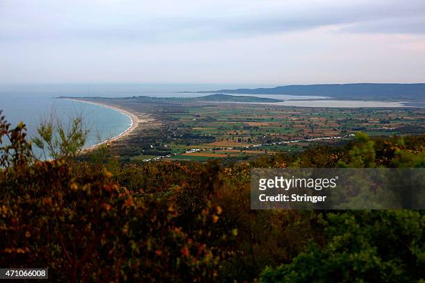 Anzac cove is seen in the distance on Gallipoli peninsula, on April 25, 2015 in Eceabat, Turkey. Turkish and Allied powers representatives, as well...