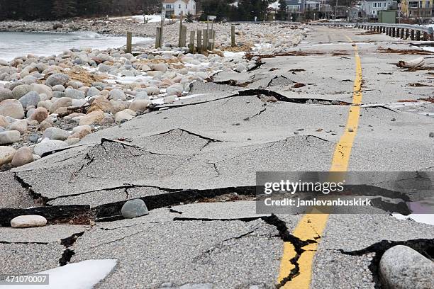 storm-wrecked road series... - building damage stockfoto's en -beelden