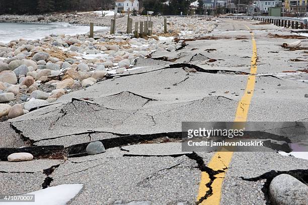 storm-wrecked road series... - deterioration stock pictures, royalty-free photos & images
