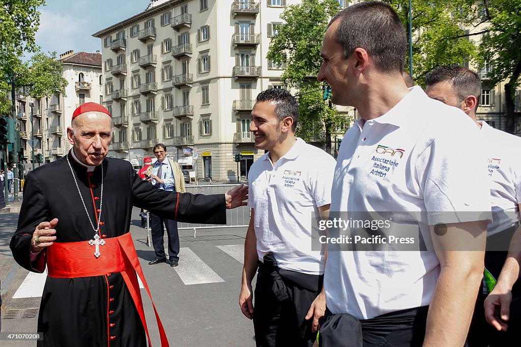 Cardinal Severino Poletto accompanying a delegation of five...