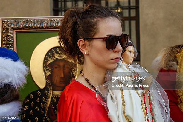 Hundred faithful Poles, Cavalry of Jesus Christ the King, who visited the Holy Shroud. They presents a red velvet and gold cloaks, hats ermine,...