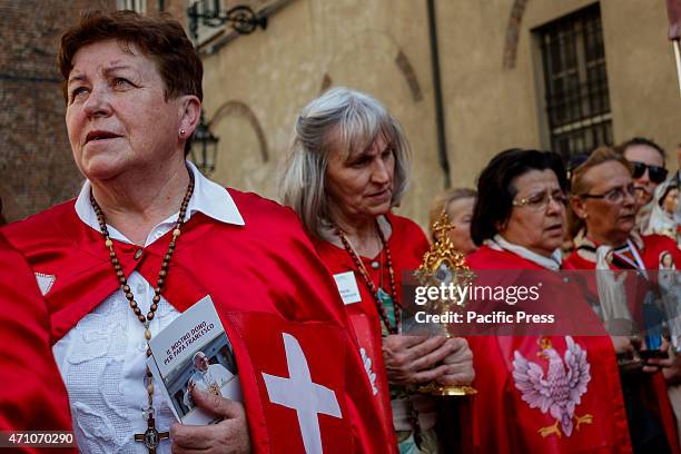 Hundred faithful Poles, Cavalry of Jesus Christ the King, who visited the Holy Shroud. They presents a red velvet and gold cloaks, hats ermine,...