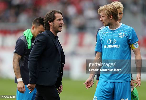 Marc Stein of Stuttgart and manager Michael Zeyer show their frustration after loosing the third league match between FC Energie Cottbus and SV...