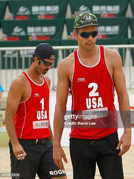 Todd Rogers and Stafford Slick of USA shows disappointment after rejected to the final at the Fuzhou Open 2015 on April 25, 2015 in Fuzhou, China.