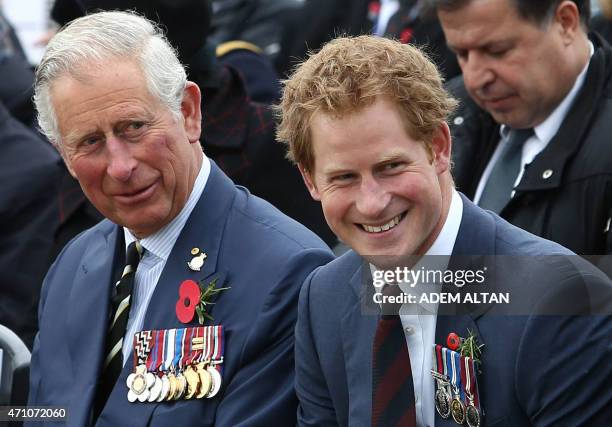 Britain's Prince Charles , Prince of Wales and Prince Harry attend a memorial service on the occasion of the 100th anniversary of the land campaign...