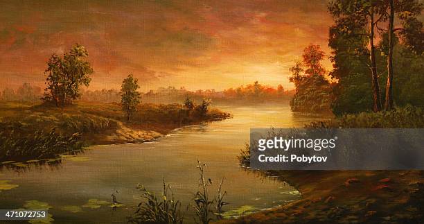 the silent river - landscaped stock illustrations