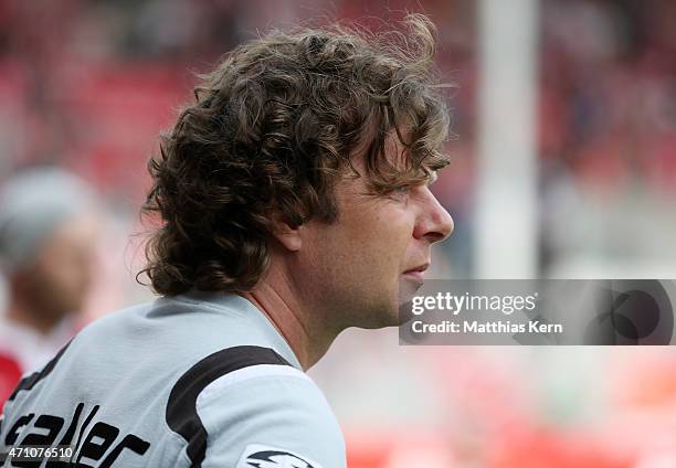 Head coach Stefan Kraemer of Cottbus looks on prior to the third league match between FC Energie Cottbus and SV Stuttgarter Kickers at Stadion der...