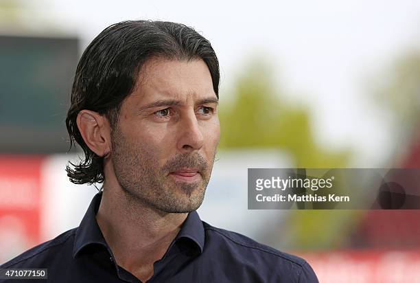 Manager Roland Benschneider of Cottbus looks on prior to the third league match between FC Energie Cottbus and SV Stuttgarter Kickers at Stadion der...