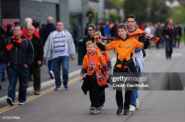 Barnet supporters make their way to the stadium prior to the Vanarama Football Conference League match between Barnet and Gateshead at The Hive on...