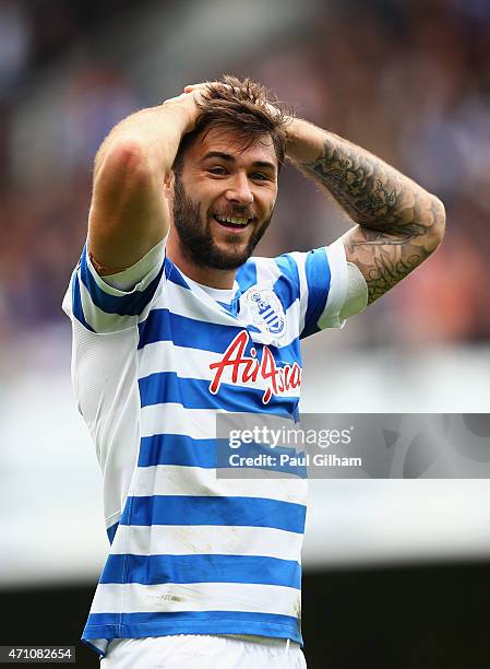 Charlie Austin of QPR reacts during the Barclays Premier League match between Queens Park Rangers and West Ham United at Loftus Road on April 25,...