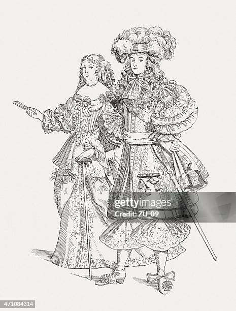 ilustrações de stock, clip art, desenhos animados e ícones de louis xiv e o seu primeiro esposa (c. 1660, publ). 1881 - louis xiv of france