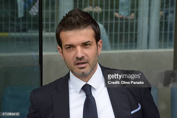 Head coach of Udinese Andrea Stramaccioni looks on during the Serie A match between Udinese Calcio and AC Milan at Stadio Friuli on April 25, 2015 in...