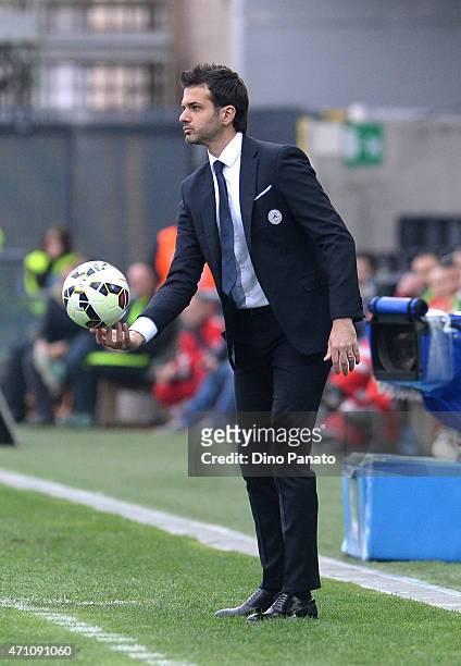 Head coach of Udinese Andrea Stramaccioni looks on during the Serie A match between Udinese Calcio and AC Milan at Stadio Friuli on April 25, 2015 in...