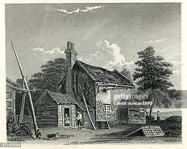 old english farmhouse, 19th century - english farmhouse stock illustrations