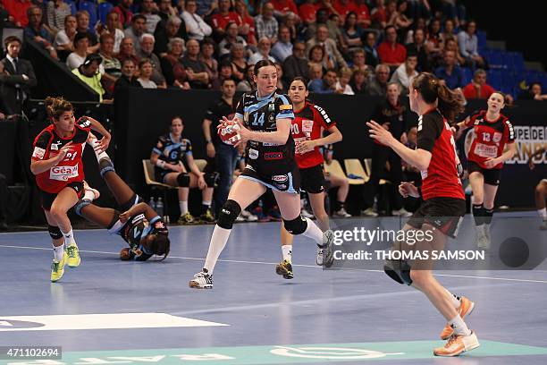 Metz handball player Yvette Broch runs with the ball during the Women Handball French Cup final between Nimes HBC and Metz Handball in Paris, on...