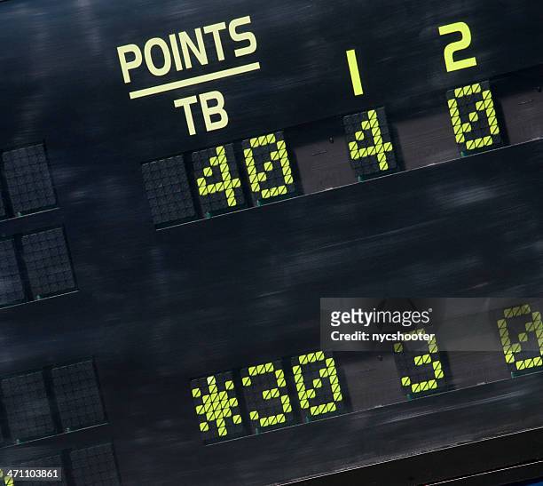 tennis scoreboard 30-40 breakpoint - scoring stockfoto's en -beelden