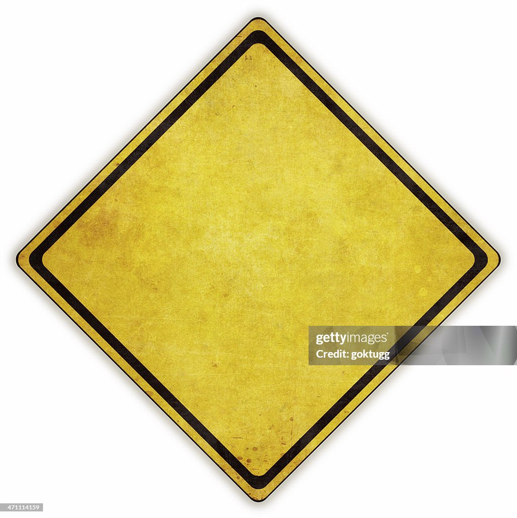 Yellow diamond road sign on white background