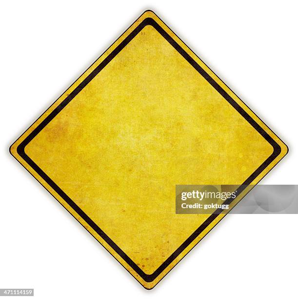 yellow diamond road sign on white background - road warning sign stock pictures, royalty-free photos & images