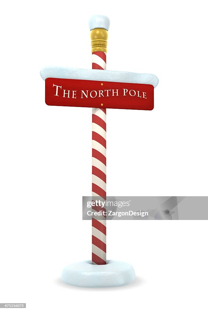 A red and white sign of the North Pole